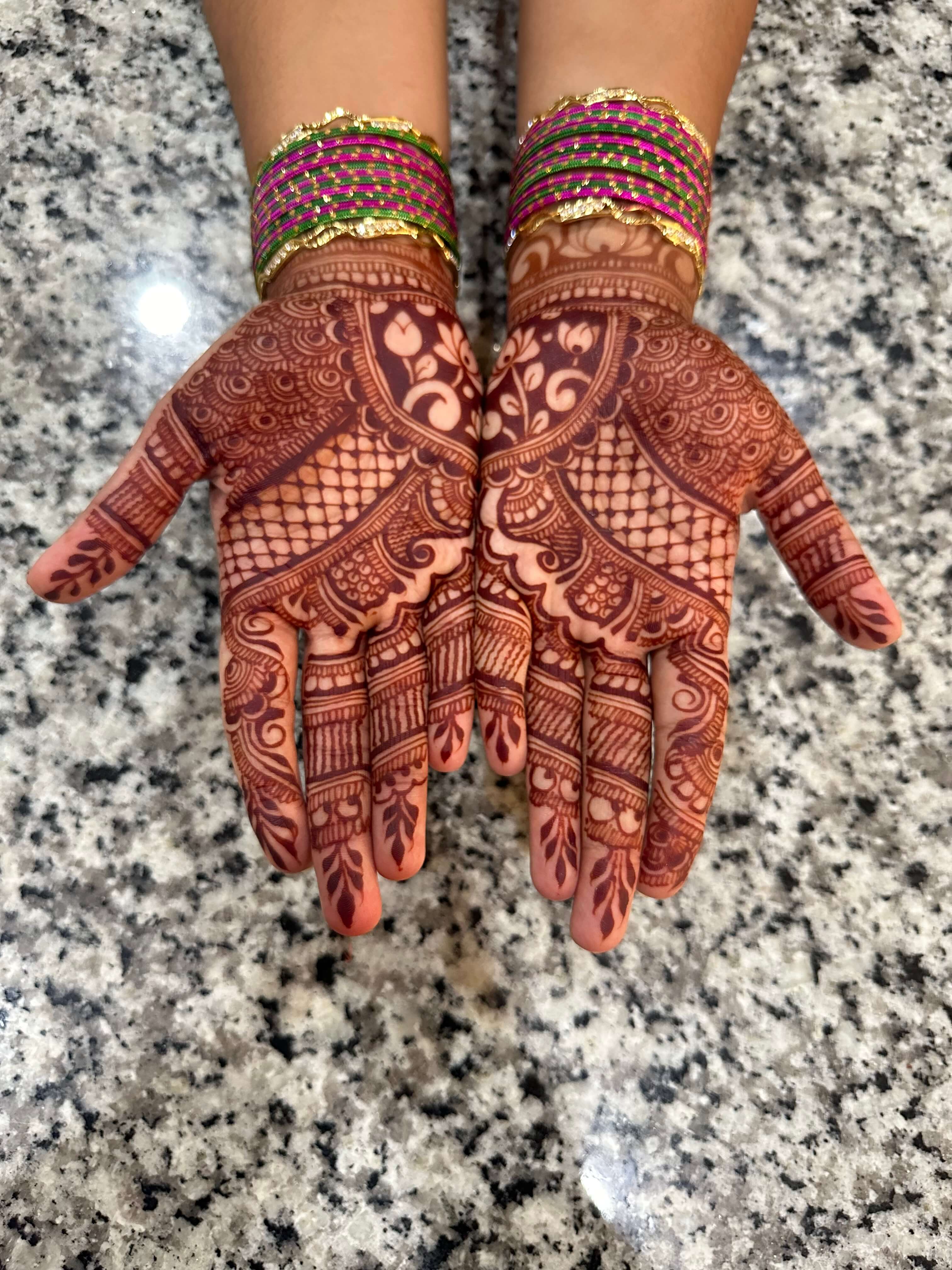 Deep rich henna stain showing long-lasting natural mehndi color by Hiral's Henna, all-natural henna artist serving Atlanta and North Georgia